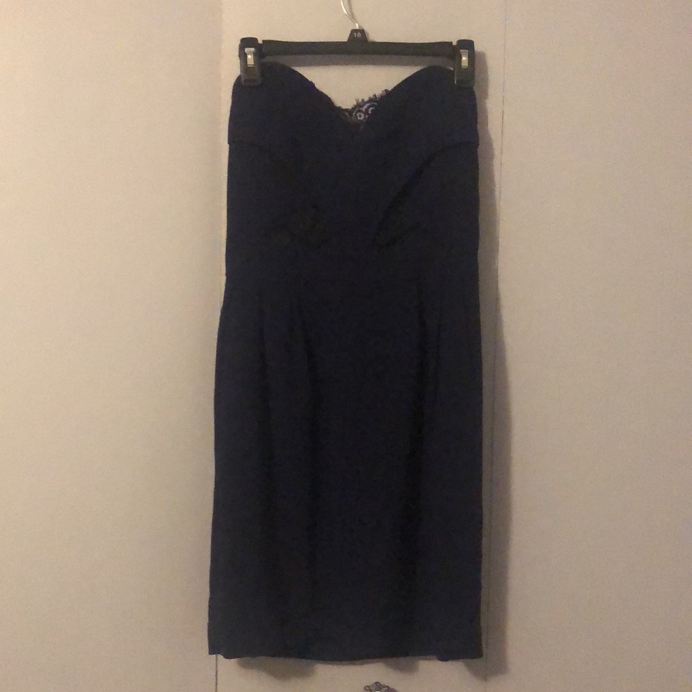 The Kooples Navy Blue Strapless dress with lace details